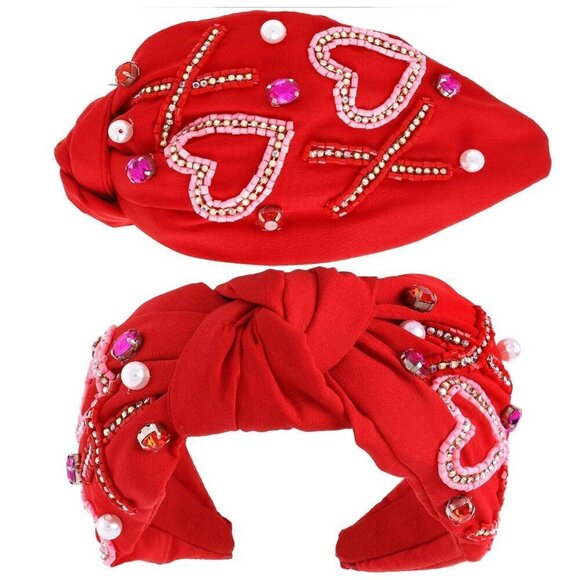 XOXO Valentine's Day Knotted Embellished Headband: Red - Picture 1 of 2